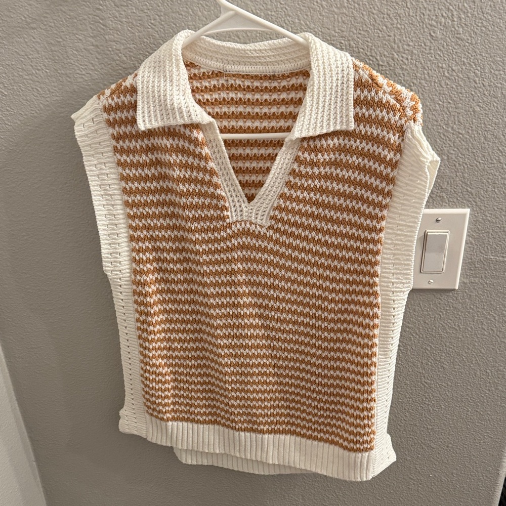 Caslon White and Brown Knit Sweater Vest